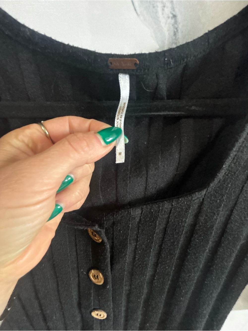 Free People Black Ribbed Button-Front Top - Picture 3 of 3